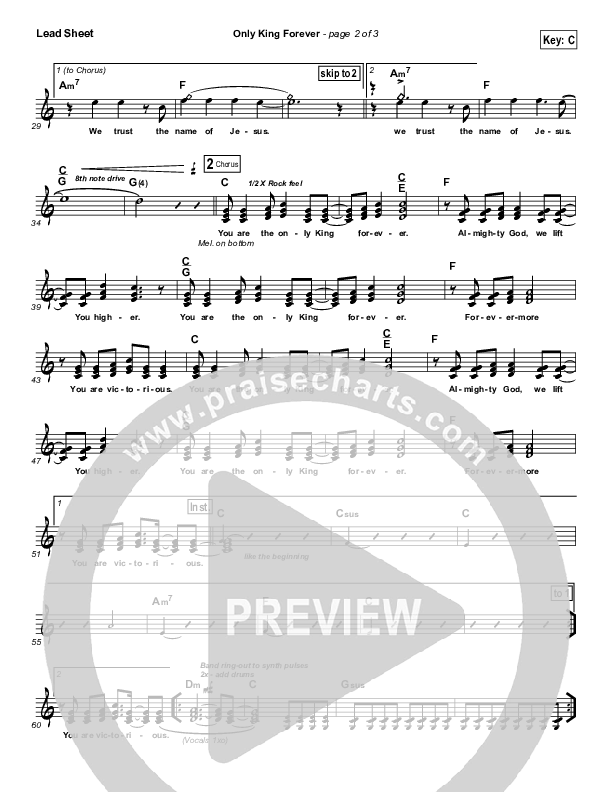 Only King Forever (Choral Anthem SATB) Lead Sheet (SAT) (Elevation Worship / Arr. Luke Gambill)