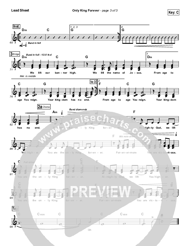 Only King Forever (Choral Anthem SATB) Lead Sheet (SAT) (Elevation Worship / Arr. Luke Gambill)