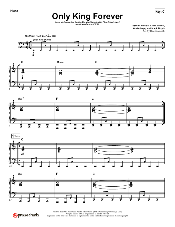 Only King Forever (Choral Anthem SATB) Piano Sheet (Elevation Worship / Arr. Luke Gambill)