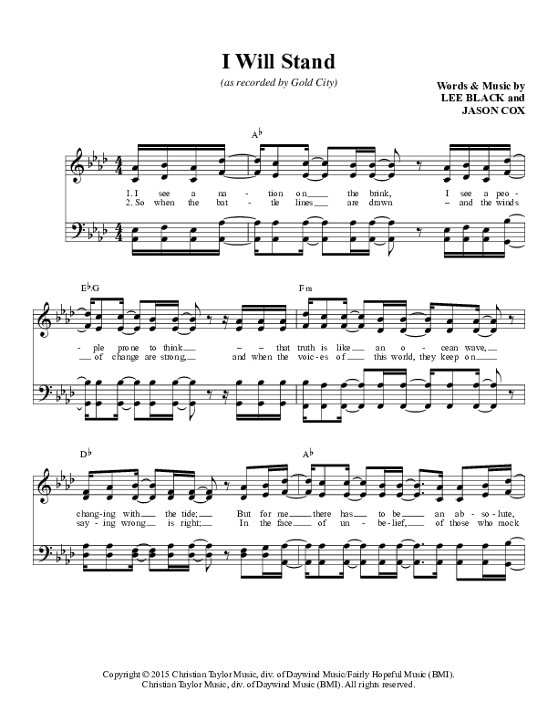 I Will Stand Lead Sheet (Gold City)