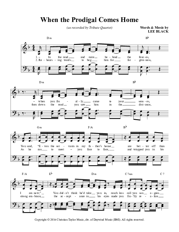 When The Prodigal Comes Home Lead Sheet (Tribute)