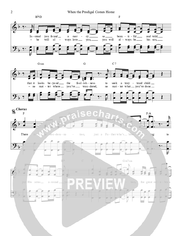 When The Prodigal Comes Home Lead Sheet (Tribute)