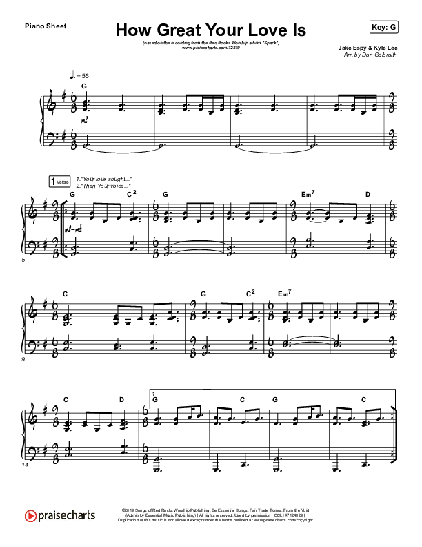 How Great Your Love Is Piano Sheet (Red Rocks Worship)