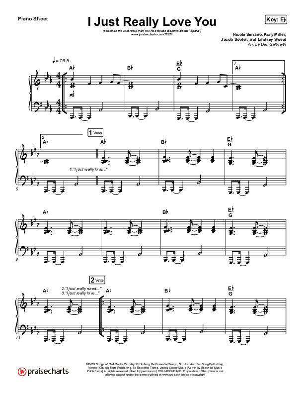 I Just Really Love You Piano Sheet (Red Rocks Worship)