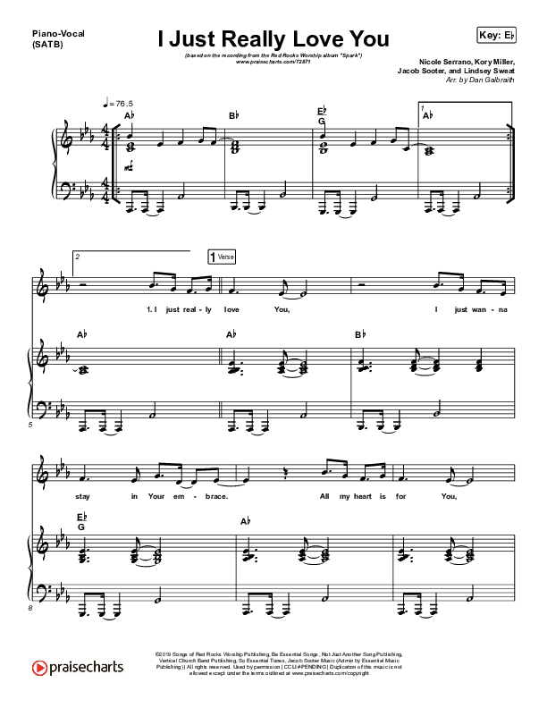 I Just Really Love You Piano/Vocal & Lead (Red Rocks Worship)