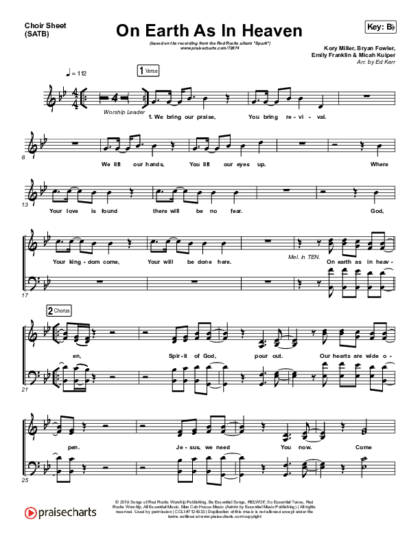 On Earth As In Heaven Choir Vocals (SATB) (Red Rocks Worship)