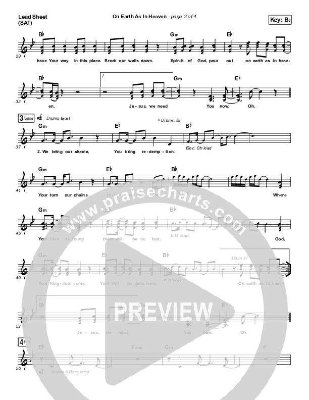 On Earth As In Heaven Lead Sheet (SAT) (Red Rocks Worship)