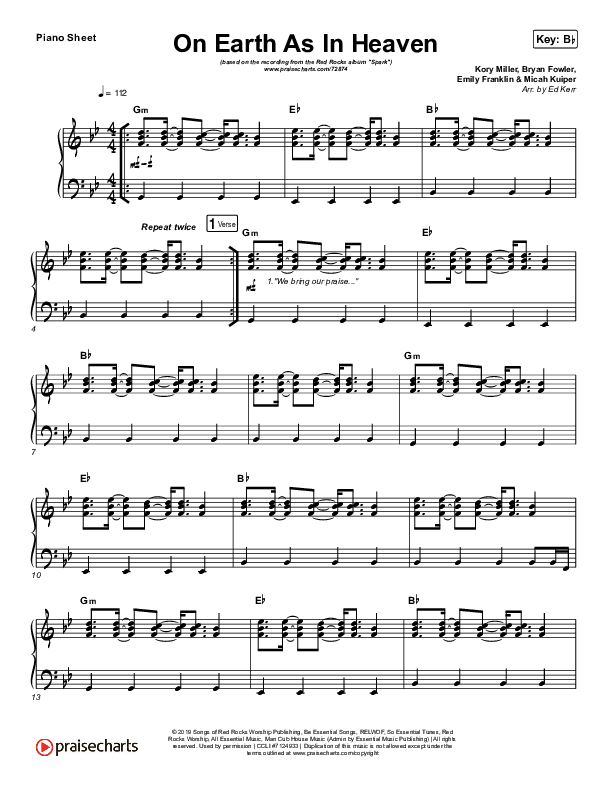On Earth As In Heaven Piano Sheet (Red Rocks Worship)