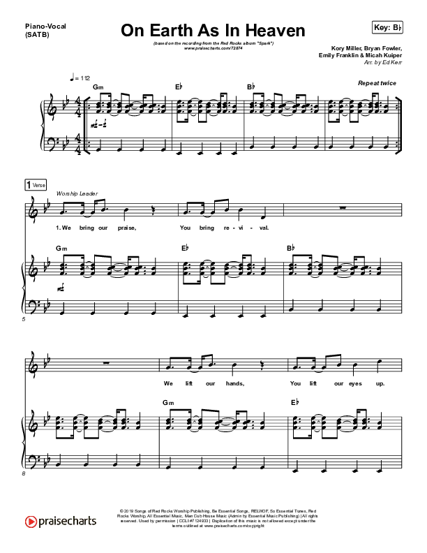 On Earth As In Heaven Piano/Vocal (SATB) (Red Rocks Worship)