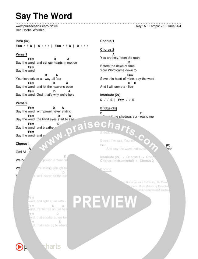 Say The Word Chords & Lyrics (Red Rocks Worship)