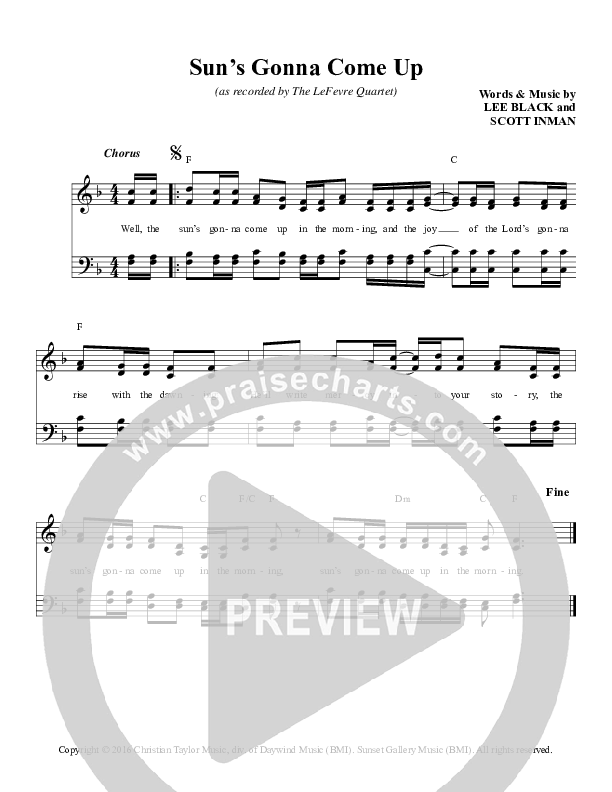 Sun’s Gonna Come Up Lead Sheet (The Lefevre Quartet)