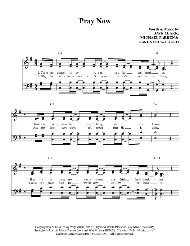 Pray Now Lead Sheet (Karen Peck and New River)