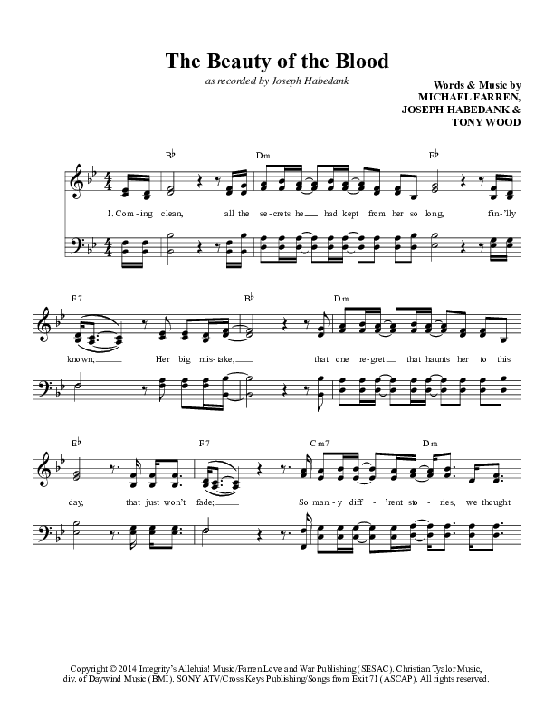 The Beauty Of The Blood Lead Sheet (Joseph Habedank)