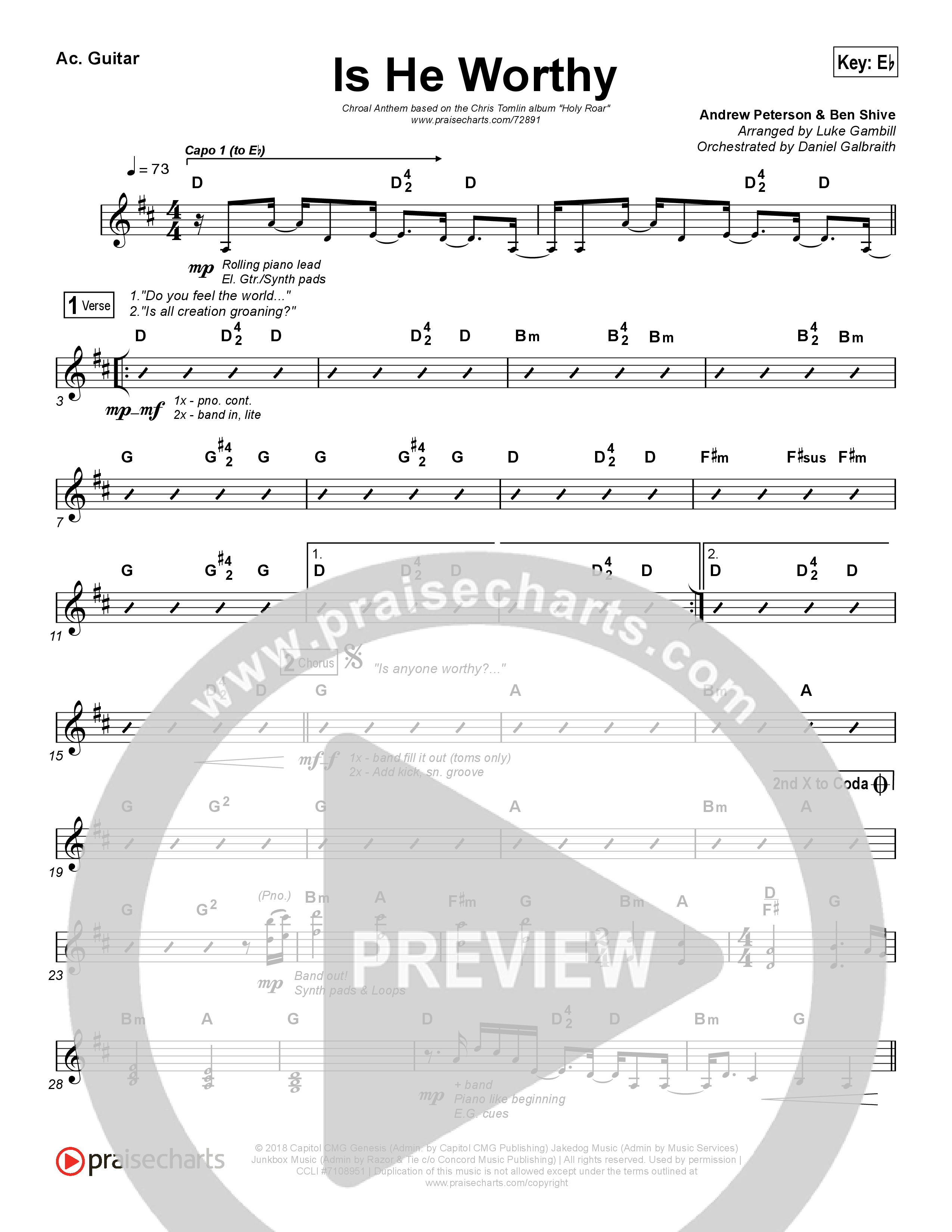 Is He Worthy (Choral Anthem SATB) Acoustic Guitar (Chris Tomlin / Arr. Luke Gambill)