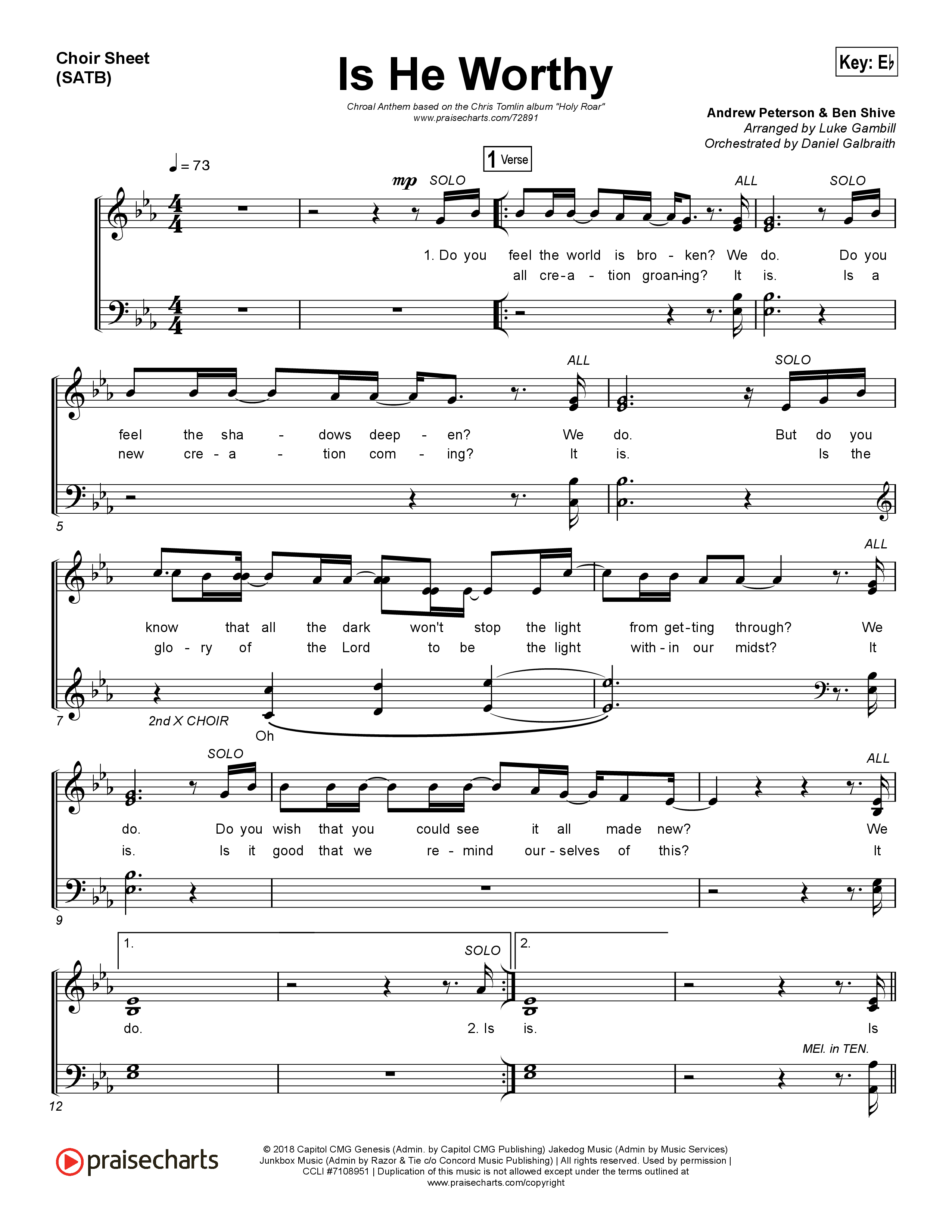 Is He Worthy (Choral Anthem SATB) Choir Sheet (SATB) (Chris Tomlin / Arr. Luke Gambill)