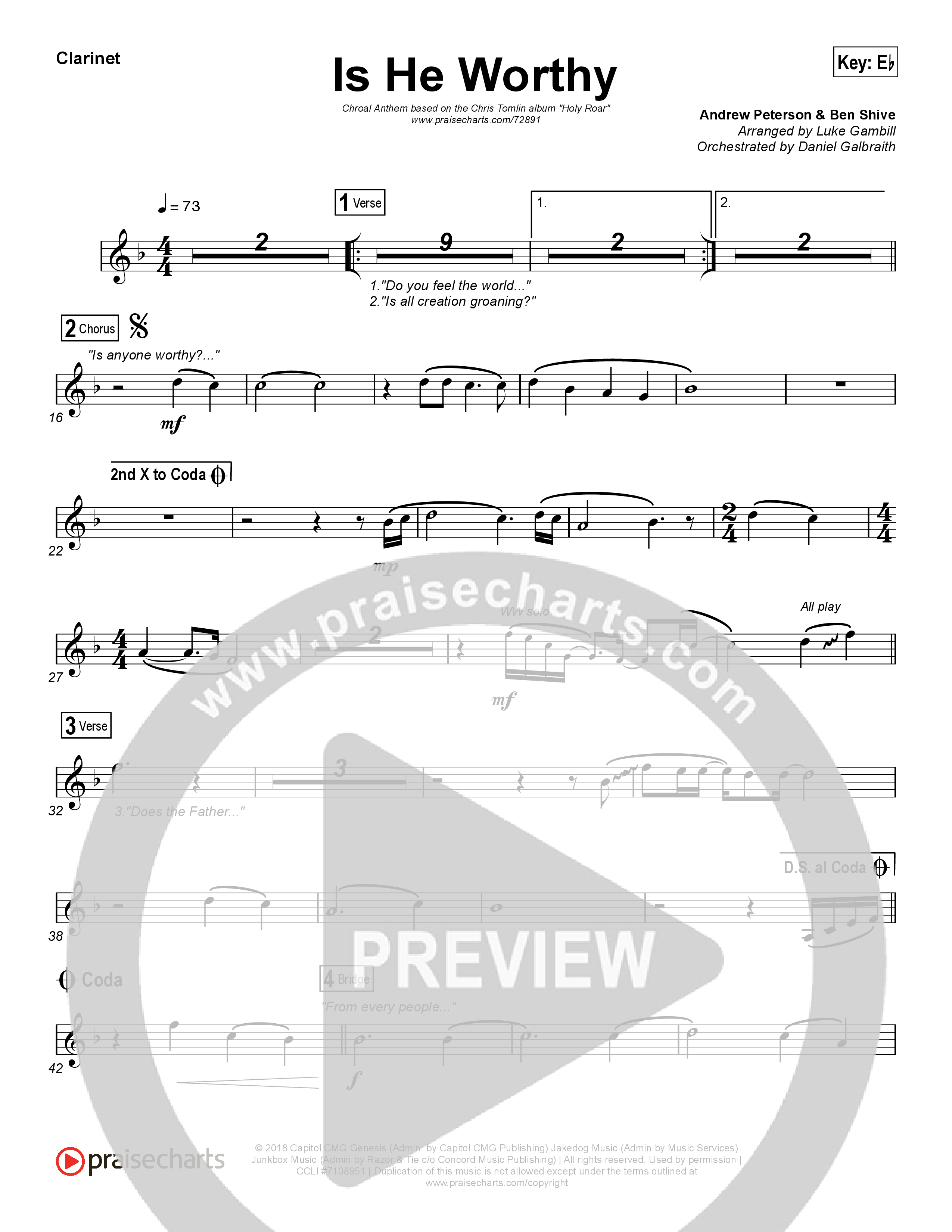 Is He Worthy (Choral Anthem SATB) Wind Pack (Chris Tomlin / Arr. Luke Gambill)