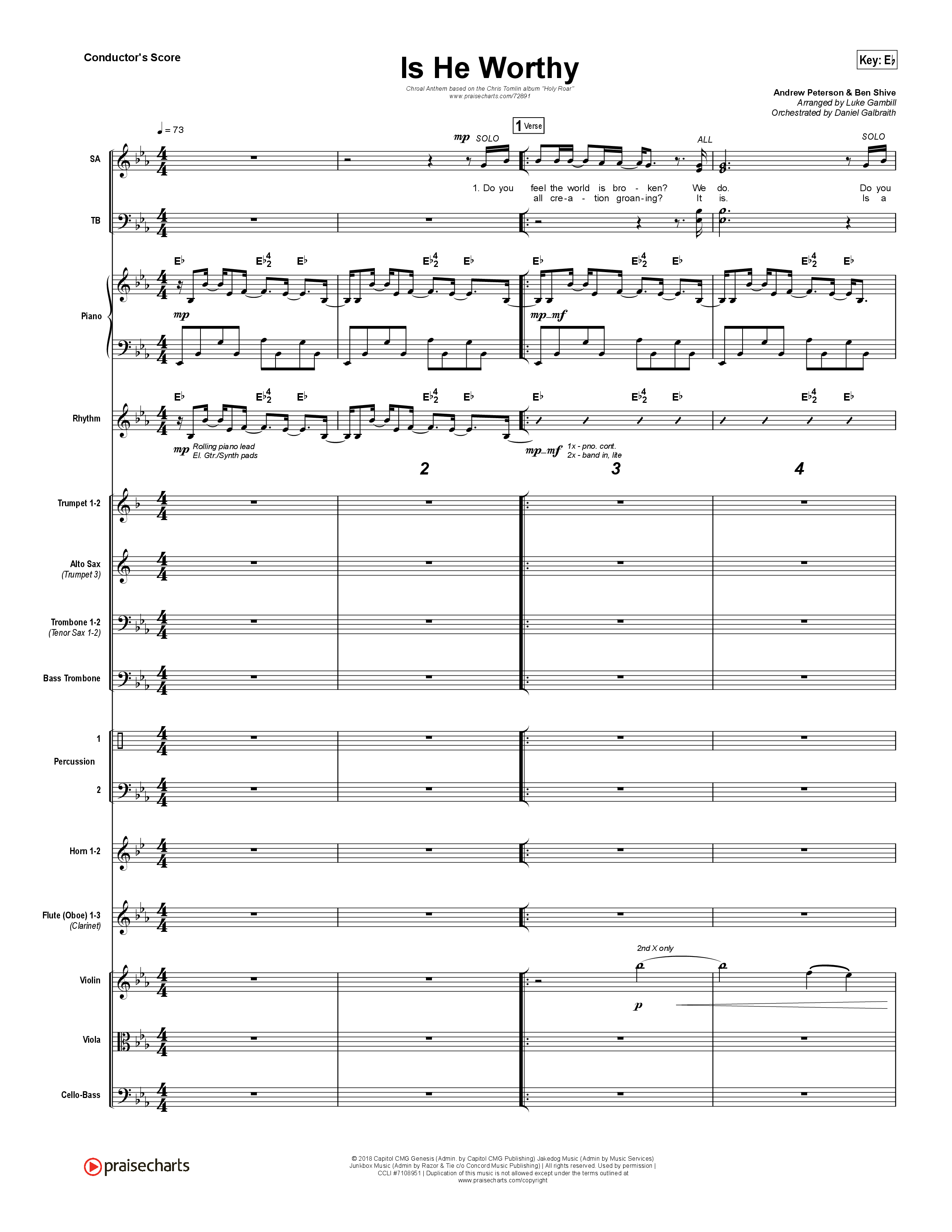 Is He Worthy (Choral Anthem SATB) Conductor's Score (Chris Tomlin / Arr. Luke Gambill)