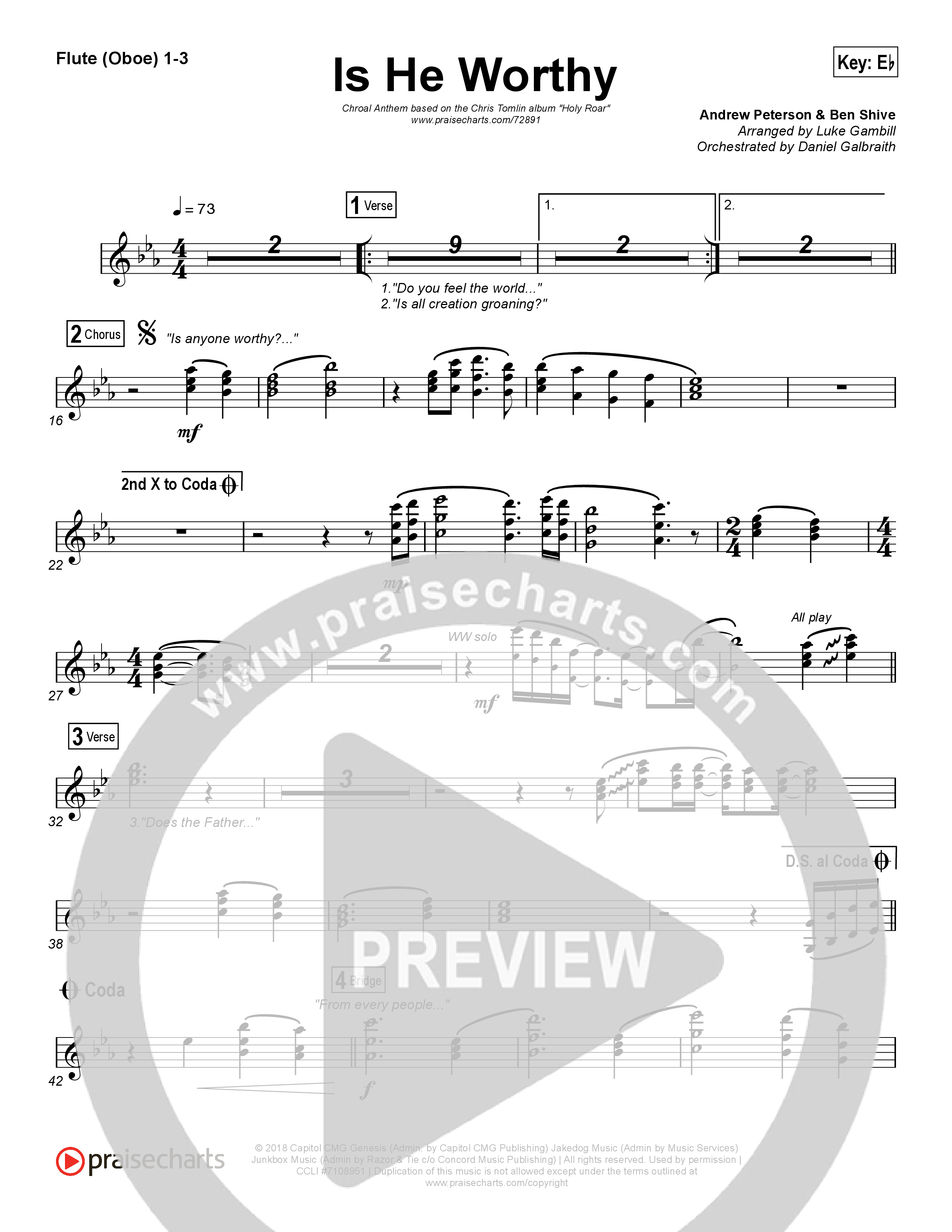 Is He Worthy (Choral Anthem SATB) Wind Pack (Chris Tomlin / Arr. Luke Gambill)