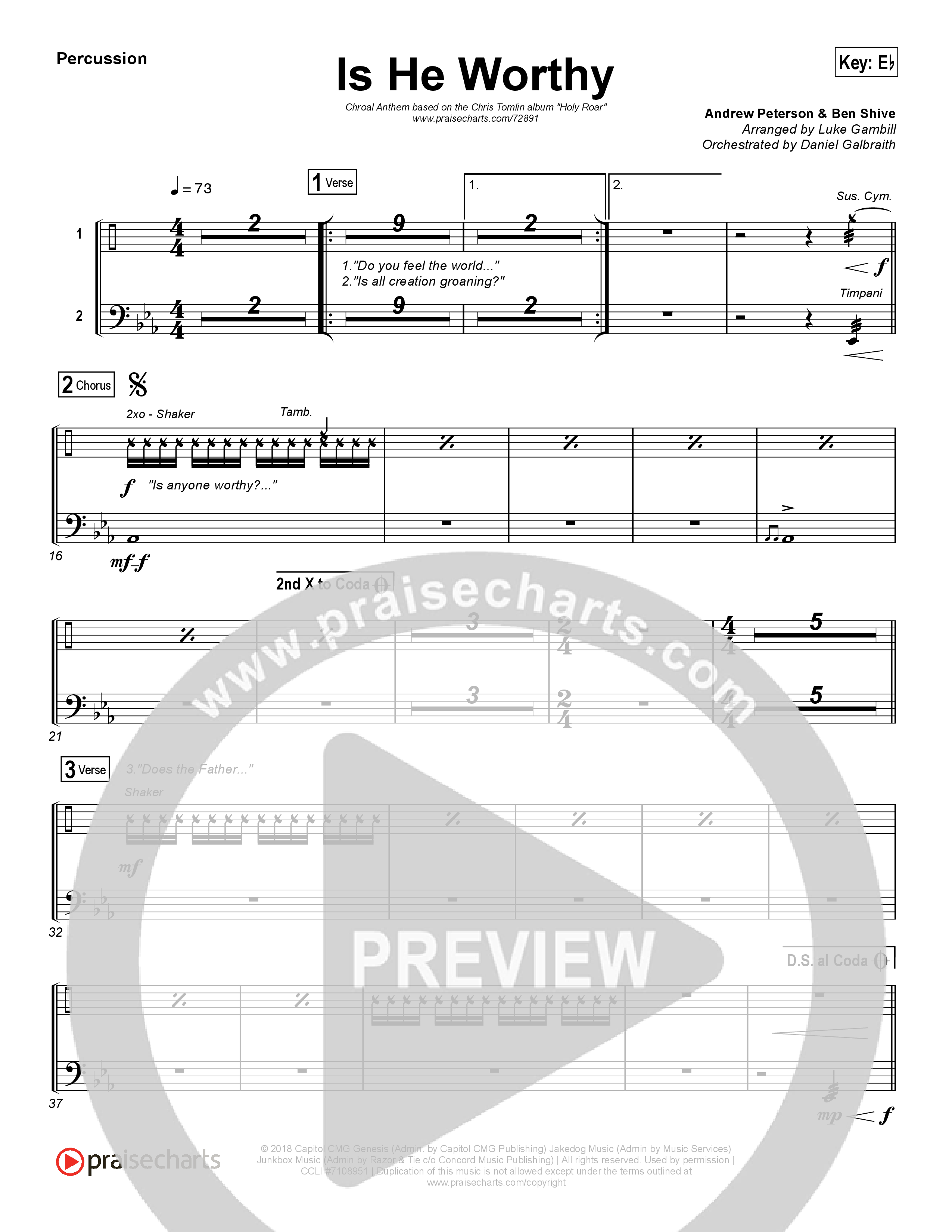 Is He Worthy (Choral Anthem SATB) Percussion (Chris Tomlin / Arr. Luke Gambill)