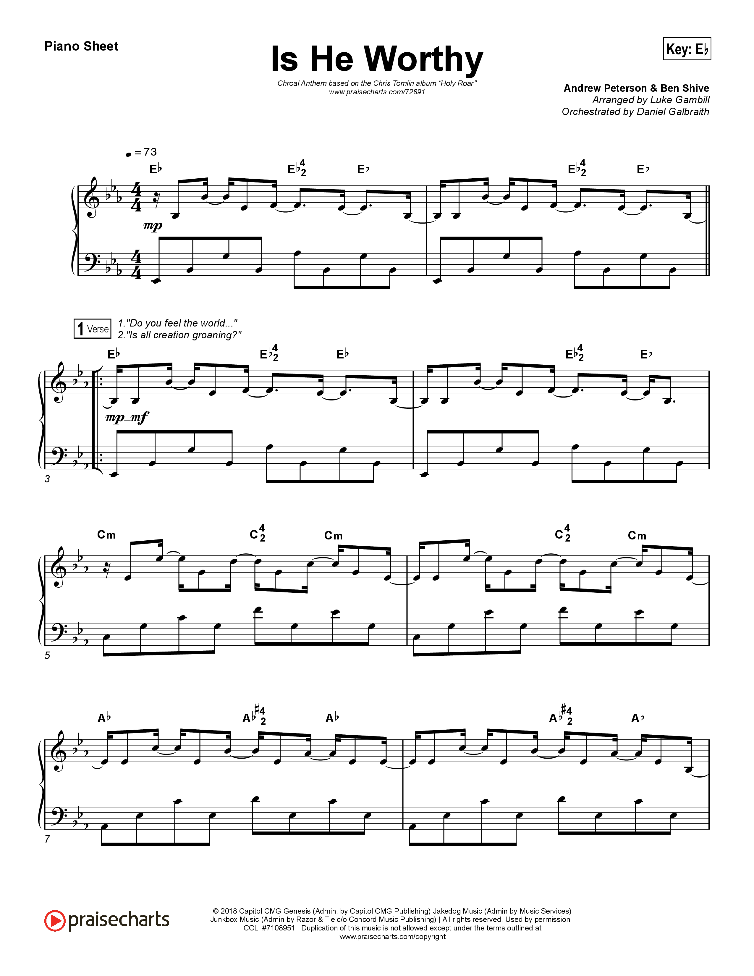 Is He Worthy (Choral Anthem SATB) Piano Sheet (Chris Tomlin / Arr. Luke Gambill)