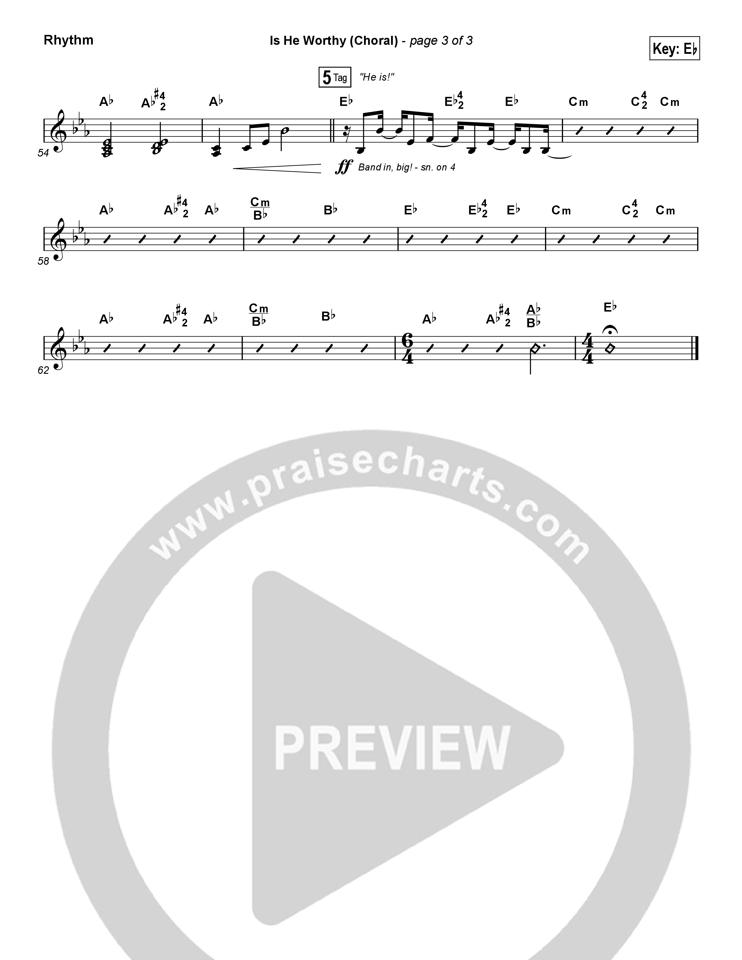 Is He Worthy (Choral Anthem SATB) Rhythm Chart (Chris Tomlin / Arr. Luke Gambill)