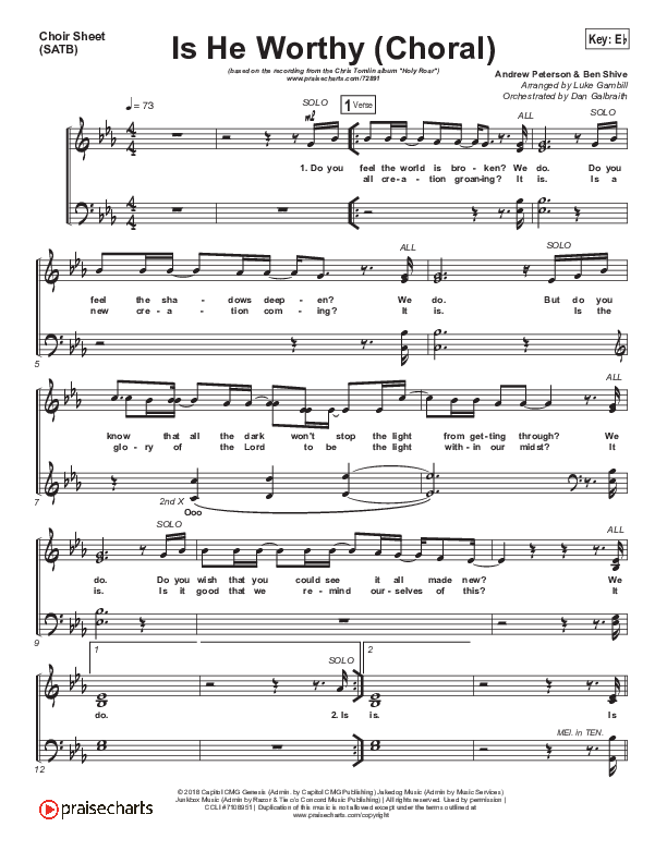 Is He Worthy (Choral Anthem SATB) Piano/Vocal (SATB) (Chris Tomlin / Arr. Luke Gambill)