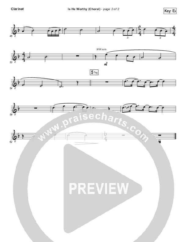 Is He Worthy (Choral Anthem SATB) Clarinet 1,2 (Chris Tomlin / Arr. Luke Gambill)