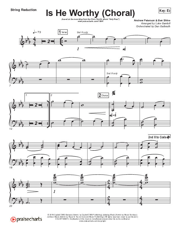 Is He Worthy (Choral Anthem SATB) String Pack (Chris Tomlin / Arr. Luke Gambill)
