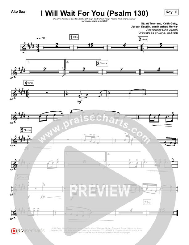 I Will Wait For You (Psalm 130) (Choral Anthem SATB) Alto Sax (Keith & Kristyn Getty / Arr. Luke Gambill)