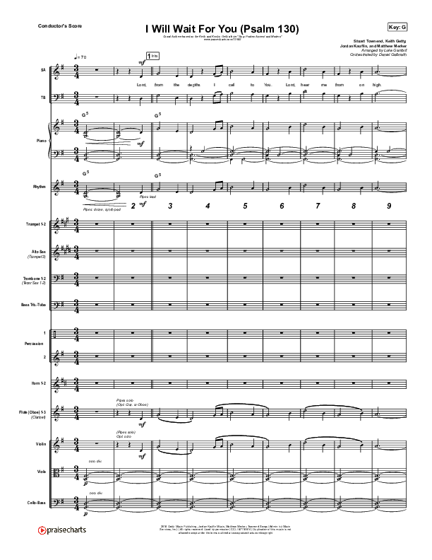 I Will Wait For You (Psalm 130) (Choral Anthem SATB) Orchestration (Keith & Kristyn Getty / Arr. Luke Gambill)