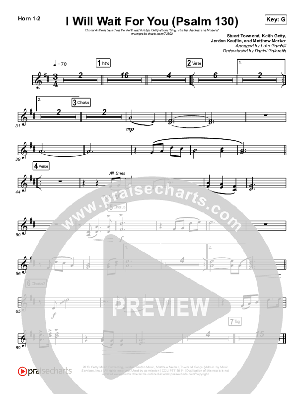 I Will Wait For You (Psalm 130) (Choral Anthem SATB) Brass Pack (Keith & Kristyn Getty / Arr. Luke Gambill)