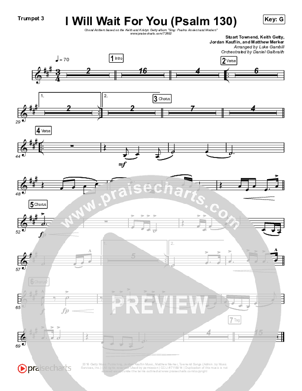 I Will Wait For You (Psalm 130) (Choral Anthem SATB) Trumpet 1,2 (Keith & Kristyn Getty / Arr. Luke Gambill)