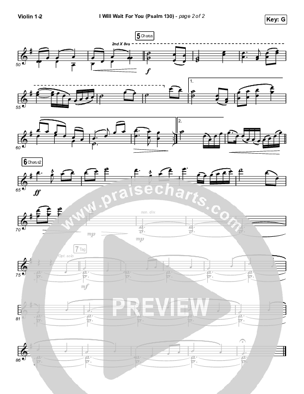 I Will Wait For You (Psalm 130) (Choral Anthem SATB) Violin 1,2 (Keith & Kristyn Getty / Arr. Luke Gambill)