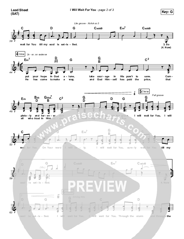 I Will Wait For You (Psalm 130) (Choral Anthem SATB) Lead Sheet (SAT) (Keith & Kristyn Getty / Arr. Luke Gambill)