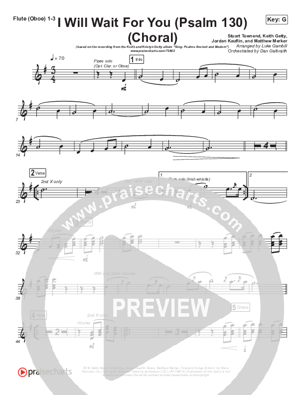 I Will Wait For You (Psalm 130) (Choral Anthem SATB) Oboe (Keith & Kristyn Getty / Arr. Luke Gambill)