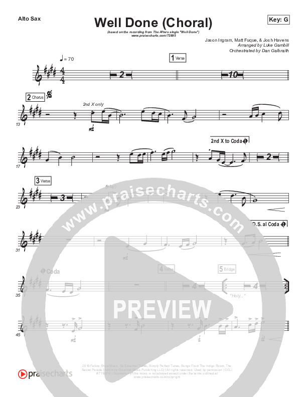 Well Done (Choral Anthem SATB) Alto Sax (The Afters / Arr. Luke Gambill)
