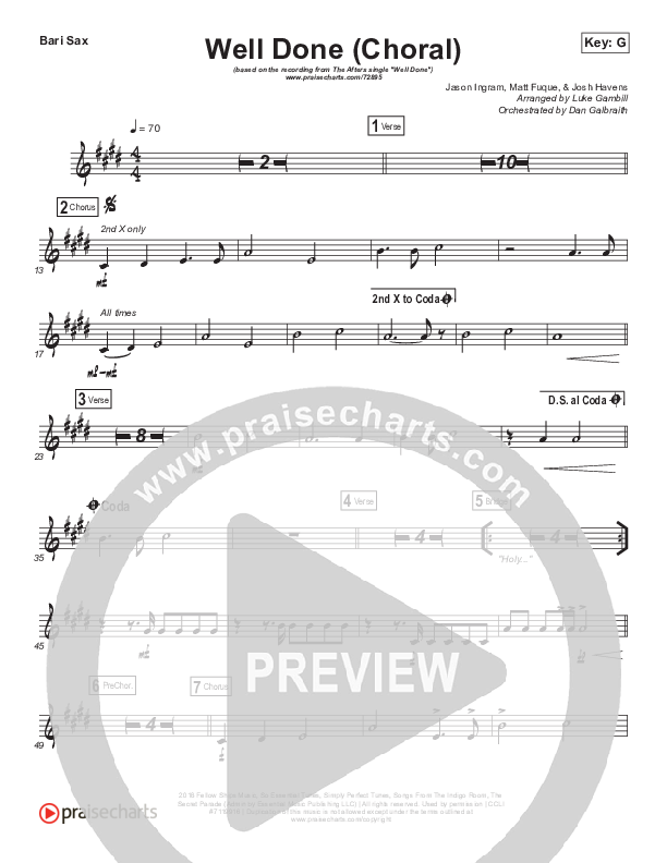 Well Done (Choral Anthem SATB) Bari Sax (The Afters / Arr. Luke Gambill)
