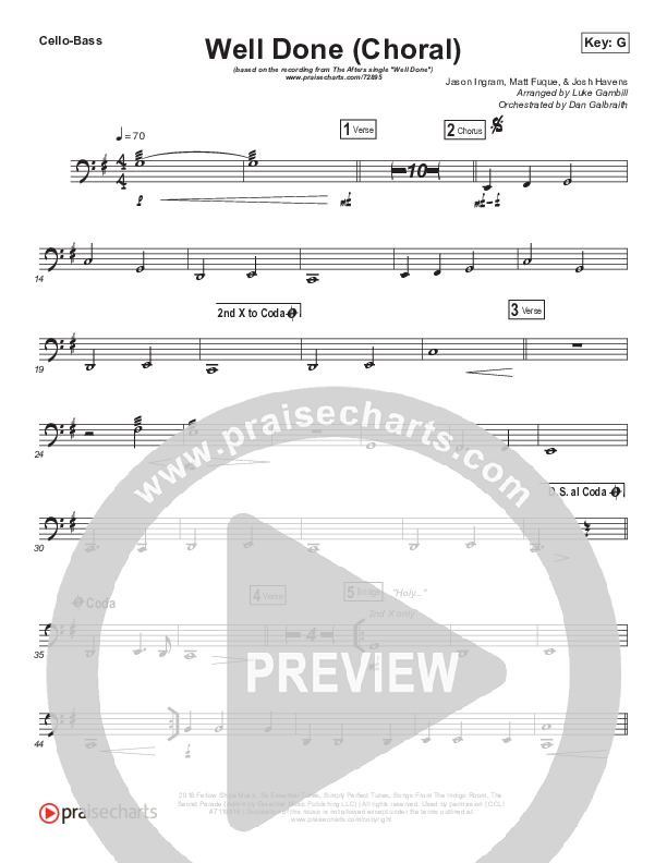 Well Done (Choral Anthem SATB) Cello/Bass (The Afters / Arr. Luke Gambill)
