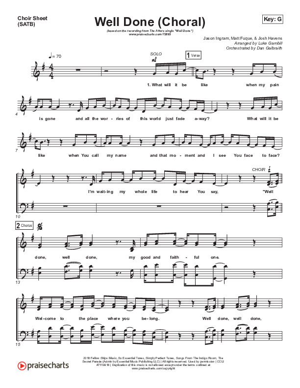 Well Done (Choral Anthem SATB) Choir Vocals (SATB) (The Afters / Arr. Luke Gambill)