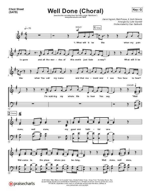 Well Done (Choral Anthem SATB) Choir Vocals (SATB) (The Afters / Arr. Luke Gambill)