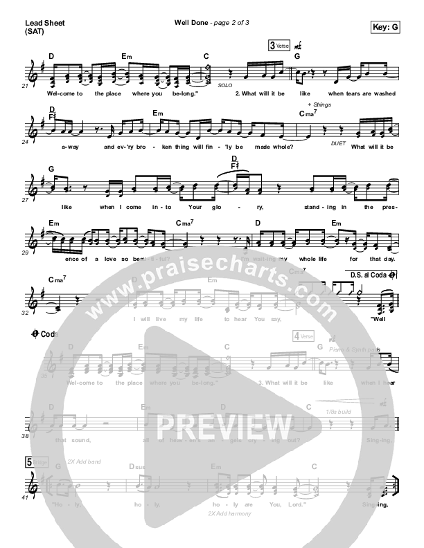 Well Done (Choral Anthem SATB) Lead Sheet (SAT) (The Afters / Arr. Luke Gambill)