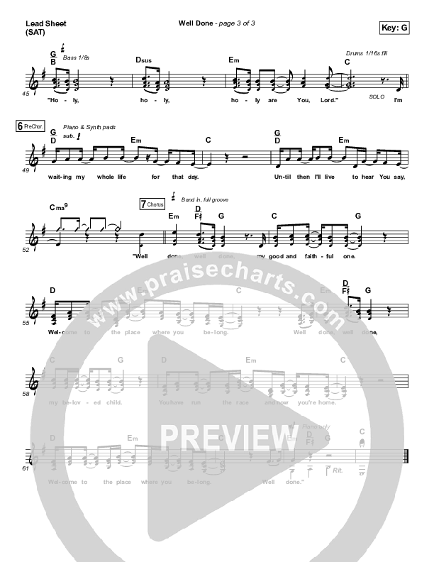 Well Done (Choral Anthem SATB) Lead Sheet (SAT) (The Afters / Arr. Luke Gambill)