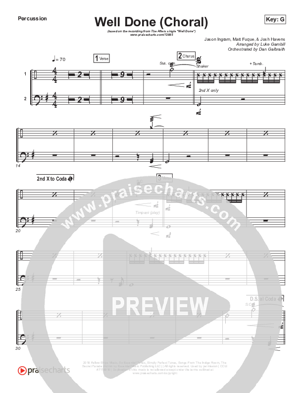 Well Done (Choral Anthem SATB) Percussion (The Afters / Arr. Luke Gambill)