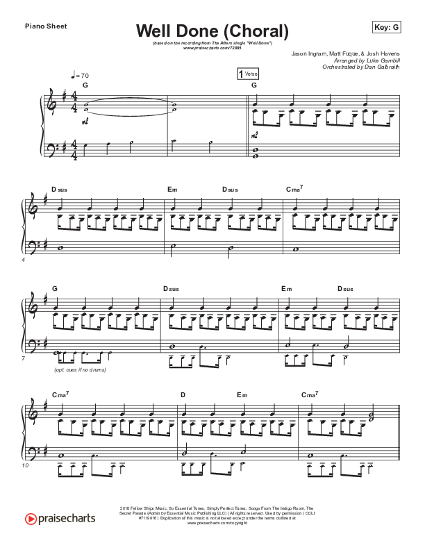 Well Done (Choral Anthem SATB) Piano Sheet (The Afters / Arr. Luke Gambill)