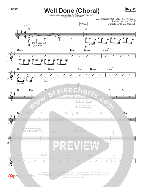 Well Done (Choral Anthem SATB) Rhythm Chart (The Afters / Arr. Luke Gambill)