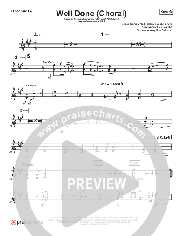 Well Done (Choral Anthem SATB) Tenor Sax 1/2 (The Afters / Arr. Luke Gambill)