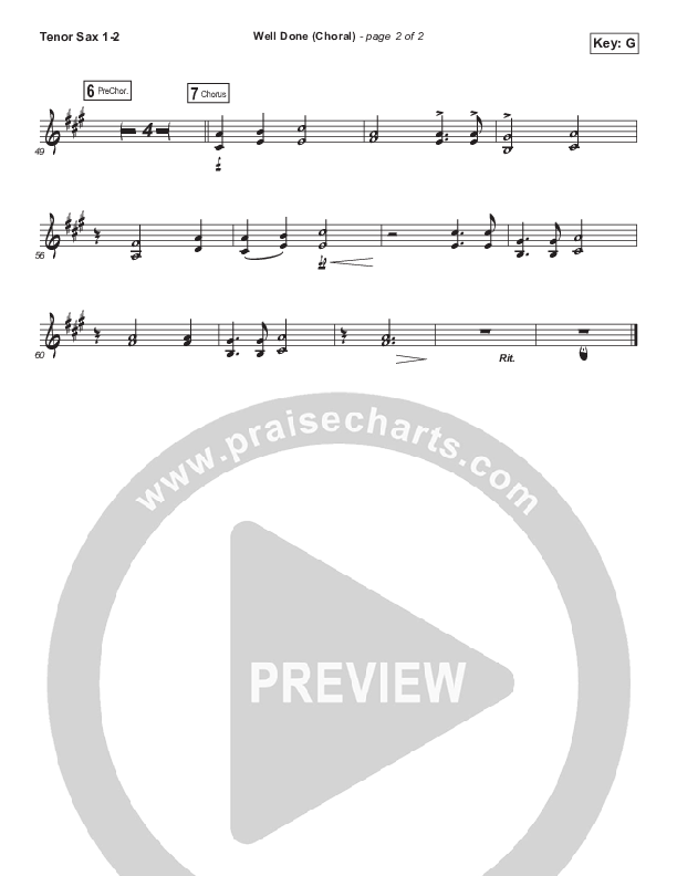 Well Done (Choral Anthem SATB) Tenor Sax 1/2 (The Afters / Arr. Luke Gambill)