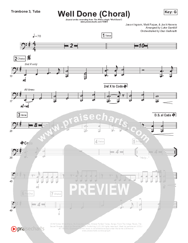 Well Done (Choral Anthem SATB) Trombone 3/Tuba (The Afters / Arr. Luke Gambill)