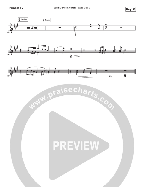 Well Done (Choral Anthem SATB) Trumpet 1,2 (The Afters / Arr. Luke Gambill)