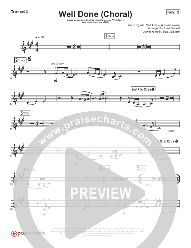 Well Done (Choral Anthem SATB) Trumpet 3 (The Afters / Arr. Luke Gambill)